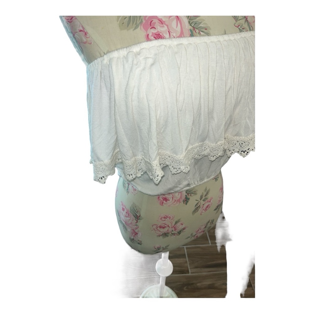 Hollister White Off-Shoulder Blouse Lace Trim - Picture 6 of 8